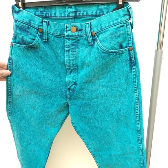 Turquoise Acid Wash Vintage Wrangler Jeans size 6 US (Size 9 wrangler) - Picture 1 of 9